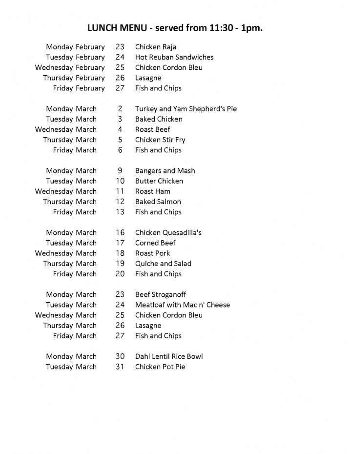 Lunch template Sheet1 – Sechelt Activity Centre