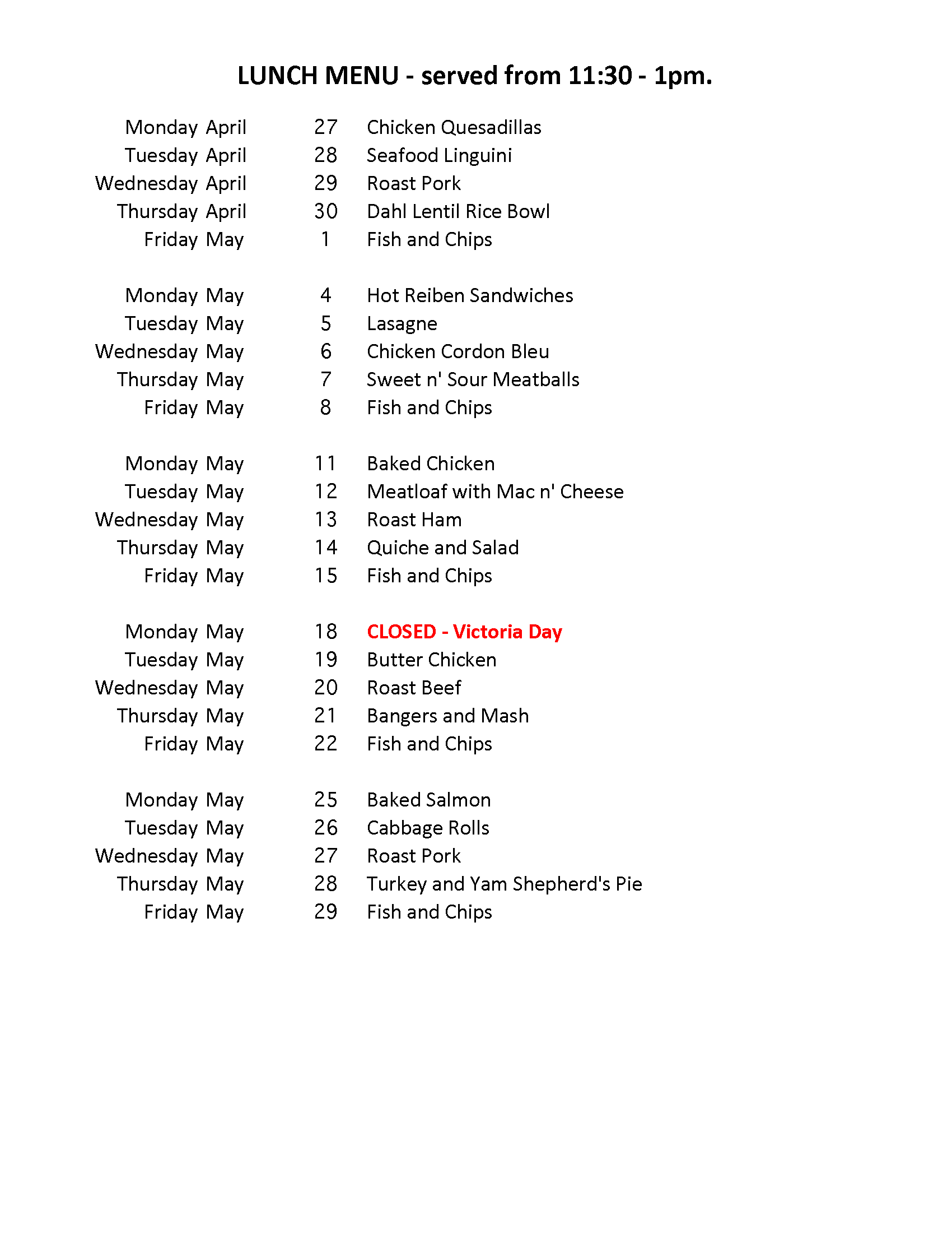 Lunch template Sheet1 – Sechelt Activity Centre