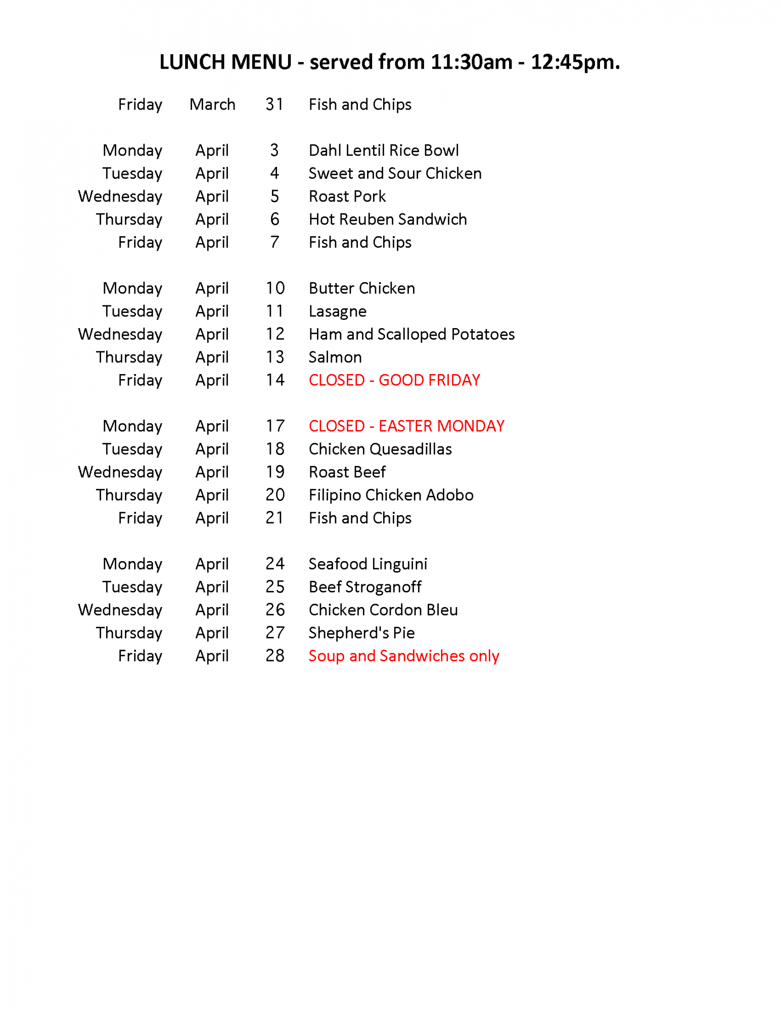 Lunch template Sheet1 – Sechelt Activity Centre